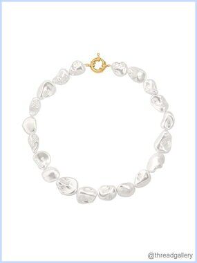 Baroque Shell Pearl Choker Necklace 18K Gold Plated Spring Ring Clasp